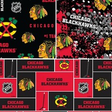 BTHY NHL Ice Hockey Chicago Blackhawks Pucks Allover Cotton Fabric By 1/2 Yard
