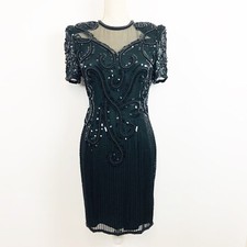 Showtime Hand Beaded Silk Dress Cocktail Evening Gown Black size M