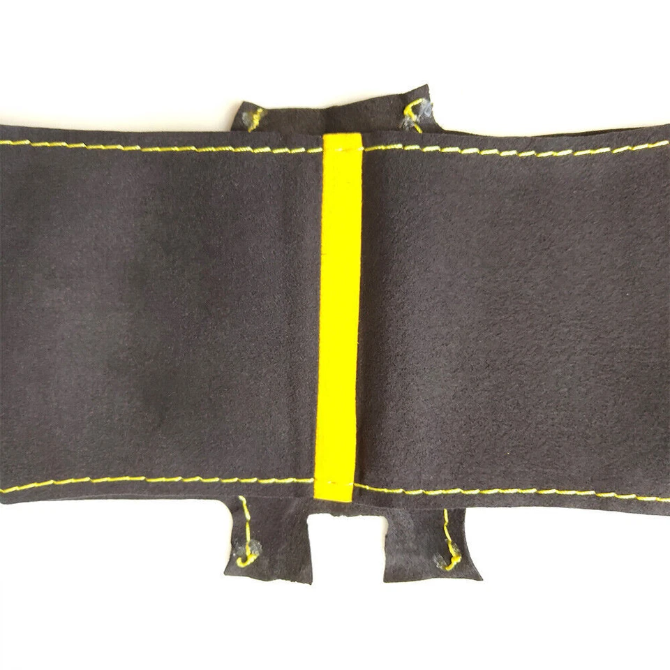 Black Suede Leather Steering Yellow Stitch Wheel Wrap Cover For Porsche Carrera - Image 3 of 4