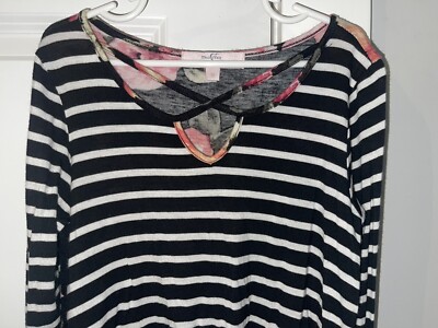 Girls MOA MOA L/S Twist Front Tunic Top w/ Stripes & Floral Print