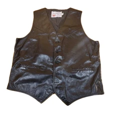 The Leather Shop By Sears Black Leather Vest Size 42 Tall Vintage Excellent