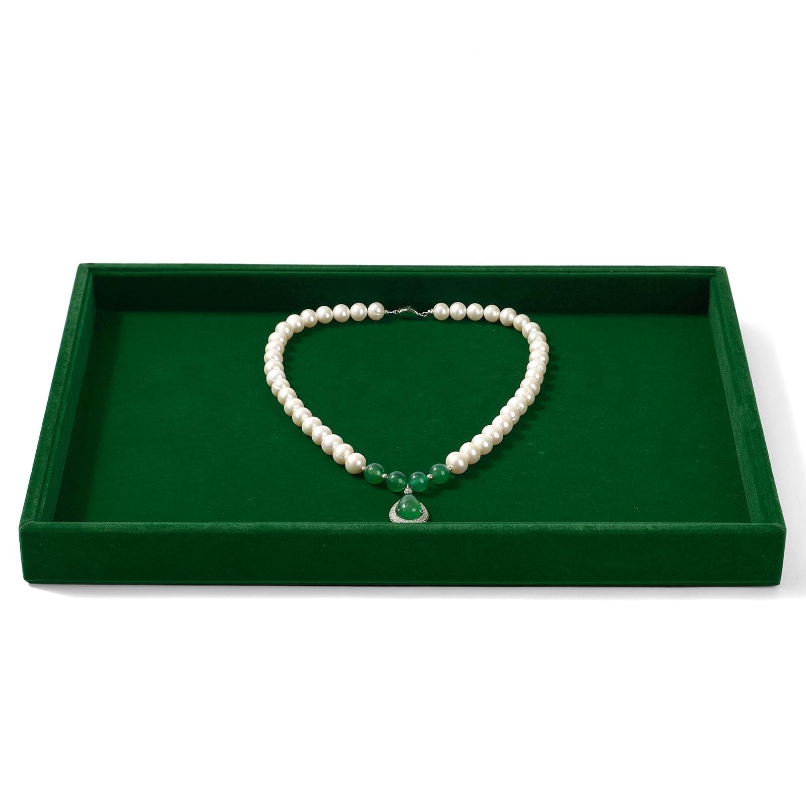 Green Velvet Jewelry Trays Stackable Jewelry Drawer Organizer Tray for Neckla...