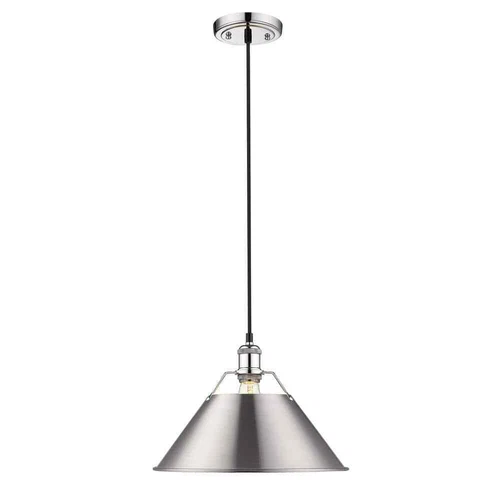 Golden Lighting Orwell CH 1-Light Pendant - 14 in in Chrome  Pewter Shade - Picture 1 of 3