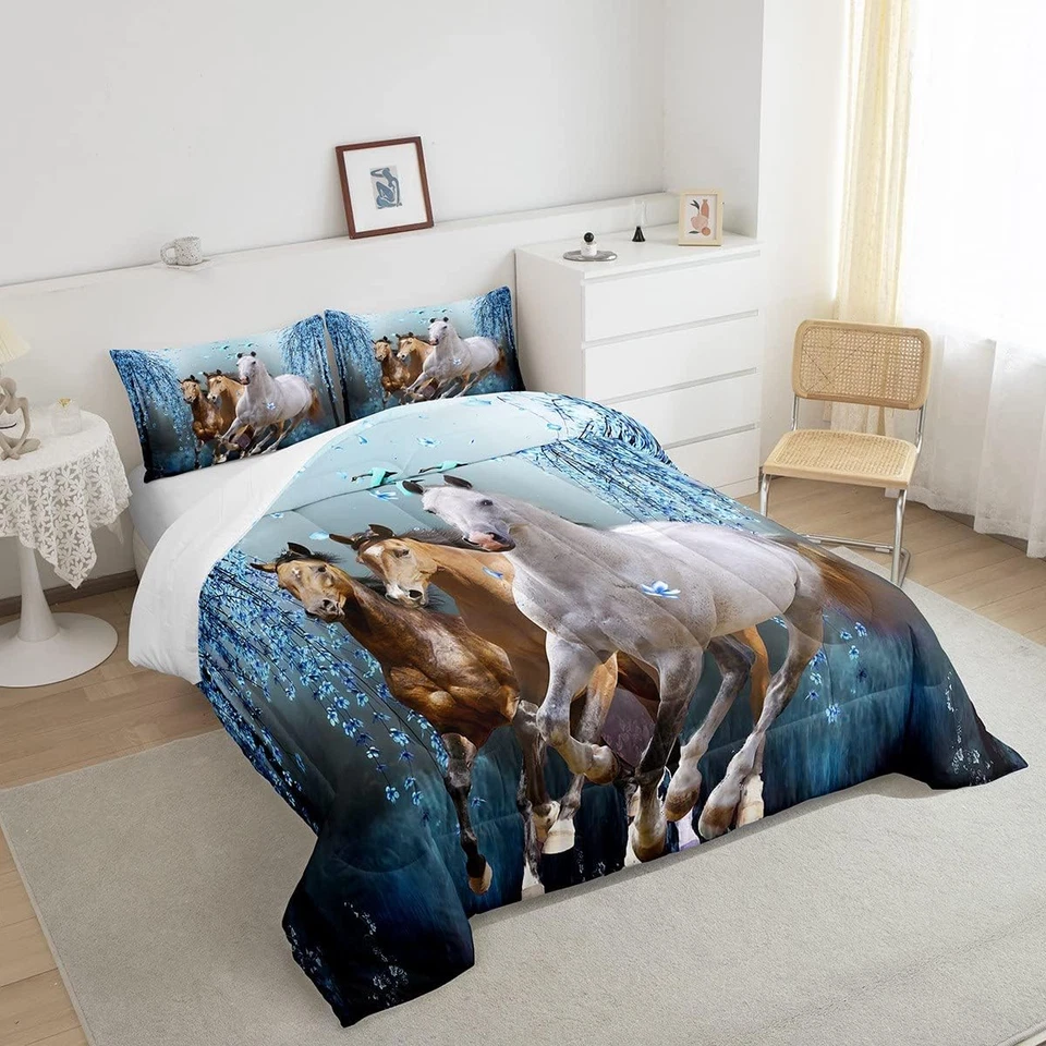 Juego de cama de tamaño completo para caballos para niñas niños, ramas de cerezo corcel soñador Foto 4 de 4