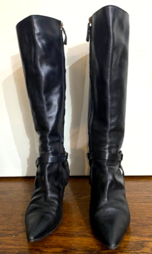MOSCHINO Vintage Black Leather Kitten Heel Boots w