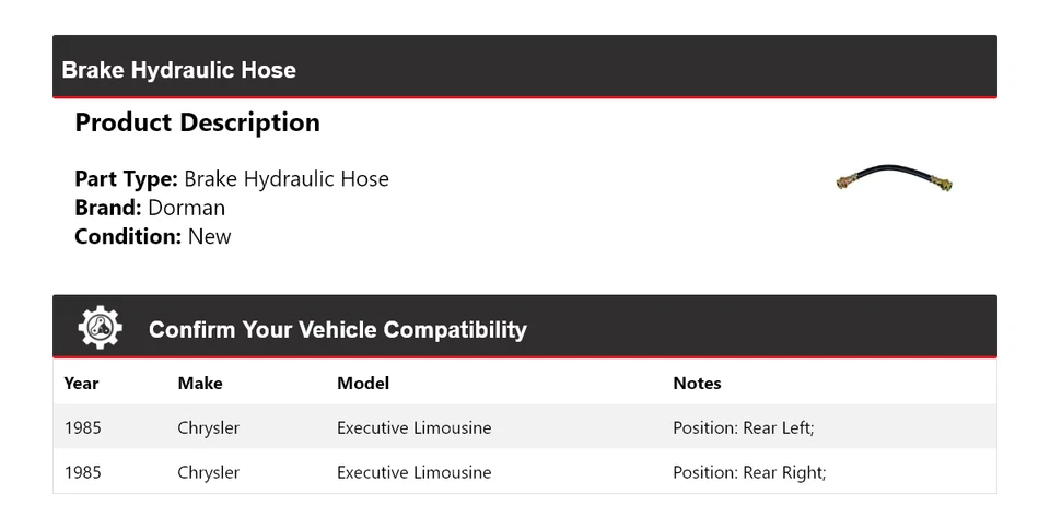 Manguera hidráulica de freno Dorman para Chrysler Executive Limousine 1985 Foto 2 de 4