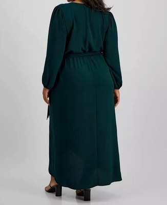 maxi connected apparel dress Connected Apparel Deep V-Neckline 3/4 Sleeves Waist Tie Maxi Dress