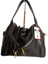 ITALIAN PREMIUM PEBBLED CALF LEATHER LARGE SHOULDER BAG HANDBAG - MADE IN ITALY