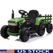 Kids Electric Ride On Tractor 12v Battery Powered Toy Car Trailer Led Lights New