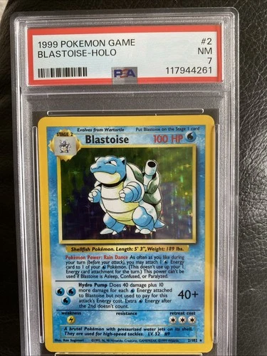 1999 Pokémon Base Set Blastoise Holo 2/102 PSA 7 NM