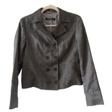 B2 Marc Aurel Double Breasted Blazer Jacket Gray Linen Cotton Blend