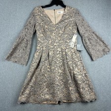 Eliza J Dress Womens 6 Gray Lace Floral Fit Flare V Neck Bell Sleeve Short NWT