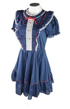 VTG 60s Jeri Bee USA 0 XS Square Dance Prairie Lace Polka Dot Knee Dress Blue