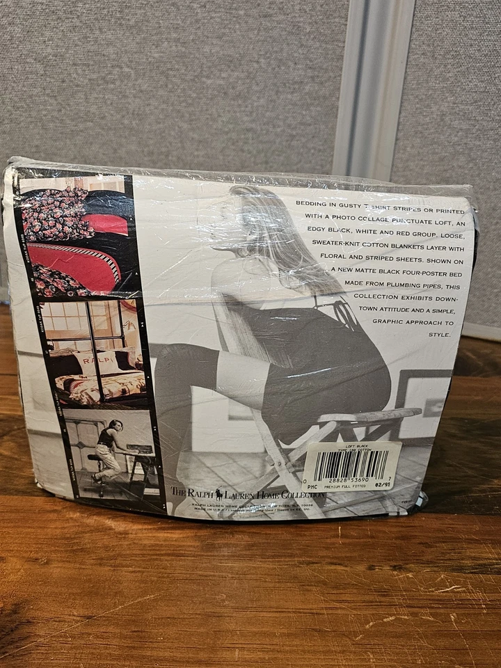 Sábana bajera Ralph Lauren Loft rayas negras/blancas completa 14" profunda 100 % algodón Foto 2 de 4