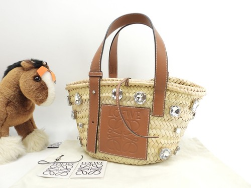 LOEWE Basket Small Limited Edition Rhinestone Natural Tan Basket Tote Bag Rare