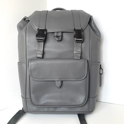 Coach League Flap Backpack CU072 Charcoal Gray Leather Laptop Bag Mens