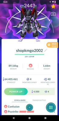 Mewtwo Armored - Skill Psystrike- Year 2020 -Guaranteed Lucky- 1mill SD