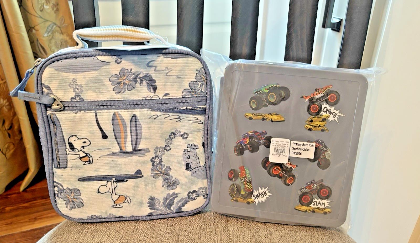 Pottery barn school LUNCH BOX Monster Wheels car BENTO Disney Snoopy travel Boy