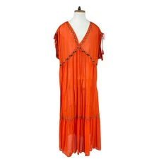 Soft Surroundings Sheer Maxi Dress Beaded Boho Resort Size 1X Beach Cover Pool