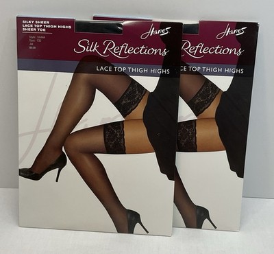 Hanes Silk Reflections Lace Top Thigh Highs Sz CD Barely There NEW