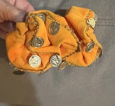 Kirk's Folly Scrunche Hair Barrette Vintage 70' Orange Velour w/ coins.