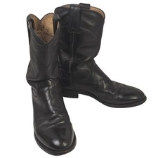 Justin Western Boots Womens 6.5 B Black Leather Ropers Mid Calf L3703