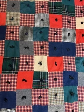 Vintage Wool RL Plaid Patchwork Tied Lap Blanket Cotton Ditzy Backing 42x40