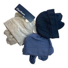Gerber Baby Hats  Mittens Set 6pc 0  6M Blue Gray OEKO-TEX Cotton Essentials NWT