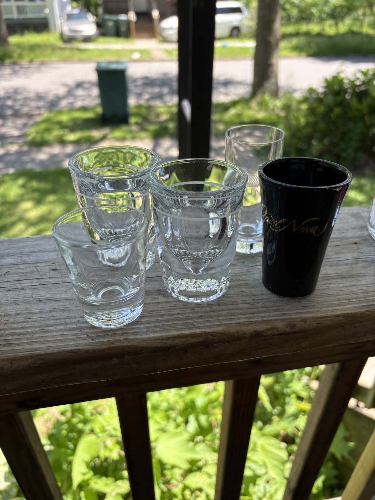 Set of 6 Assorted Clear & Black Glass Shot Glasses 2 oz Barware, Cold