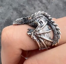 Gothic Punk Dragon Ring Men Vintage Adjustabl...