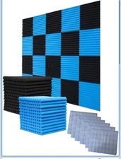 52 Pack Acoustic Foam Panels,1" x 12" x 12" Black/BLUE Acoustic Wedge Studio ...