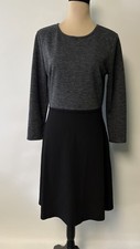 LOFT Minimalist Knit Dress Black Gray Sz 10 Womens Fit & Flare Retro Pockets