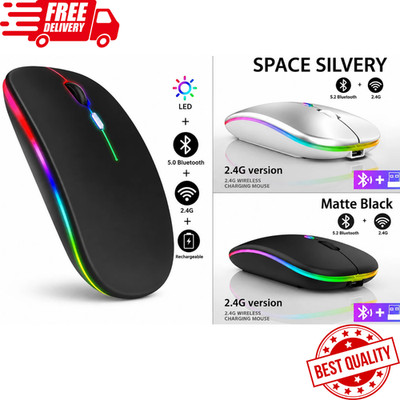 2.4GHz Wireless Optical Mouse USB Rechargeable RGB Cordless Mice For PC Laptop