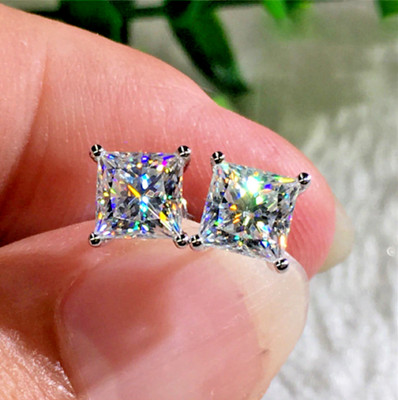 2Ct Princess-Cut Lab Created Diamond Solitaire Stud Earrings 14K White Gold Over