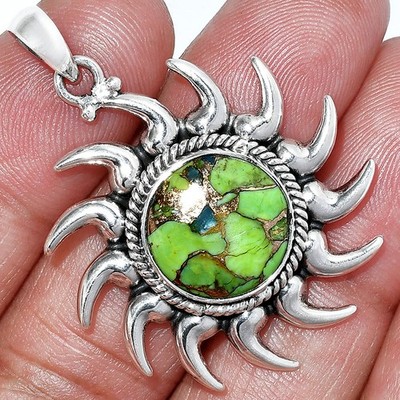 Sun - Natural Copper Green Turquoise 925 Sterling Silver Pendant Jewelry P-1264