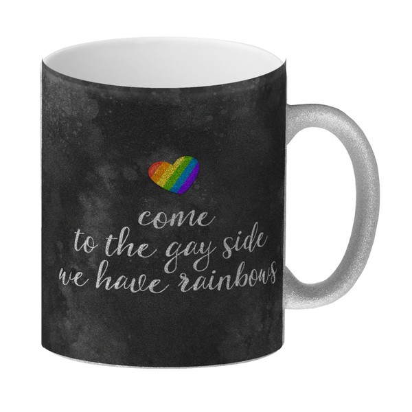 Come To The Gay Side, We Have Rainbows Glitzer-Glitzer-Kaffeebecher-image
