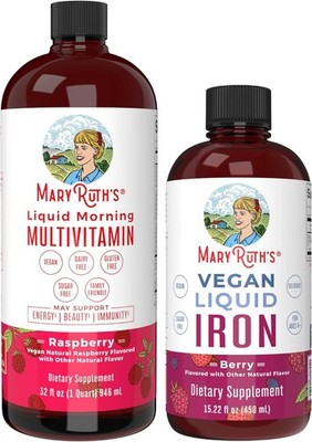 MaryRuth's Liquid Morning Multivitamin Raspberry (32oz) & Iron Liquid Supplement