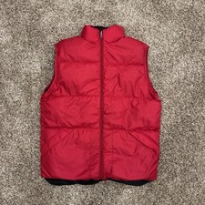 L.L. Bean Vest Men  s M Tall Red Black Reversible Goose Down Puffer Insulated