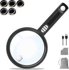 Large Magnifying Glass with 54 LED Light, 10X/20X/45X Handheld Magnifier