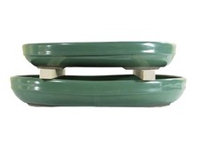 Vasi per bonsai Giapponesi Morrisan ovali in gres smaltati verdi (Set da n.2 pez