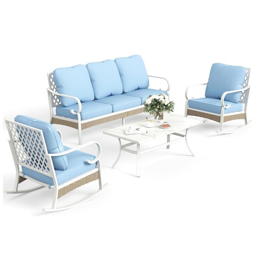 4 Piece Patio Furniture Set Outdoor Conversation Set for Lawn Backyard Rocking - Picture 3 of 10