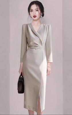 Women's Fashion long sleeves V-neck Slim fit slit Package buttocks midi dress | eBay Women's Fashion long sleeves V-neck Slim fit slit Package buttocks midi dress | eBay