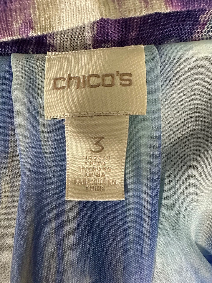 Suéter cardigã aberto CHICO azul Jeanette Zig Zag mistura de linho tamanho 3 feminino GG - Imagem 4 de 4