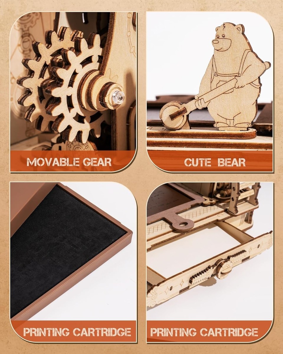 Robotime Rokr 3D Wooden Puzzle Model Kits to Build for Adults Classic Printing Press Mechanical Gears Christmas Birthday Gifts - 26