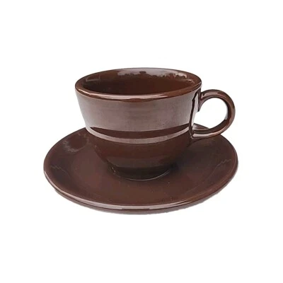 VTG Fiestaware Homer Laughlin Chocolate Brown Stoneware Tea Cup & Saucer Set MCM - Image 1 of 4