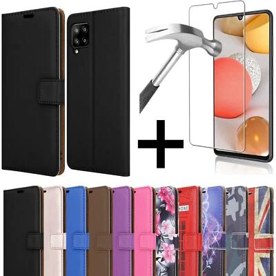 PIXFAB For Samsung Galaxy A22 5G Case Leather Stand Wallet Phone Cover + Tempered Glass