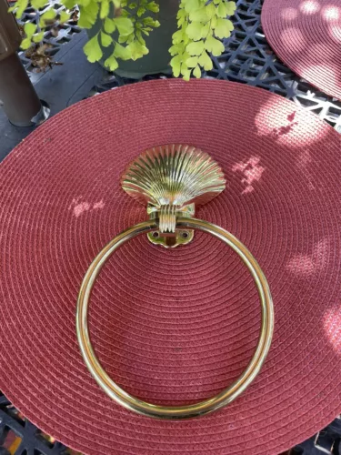 Vintage Art Deco Gold Clam Shell Towel Rings Holder Hall-Mack NICE!