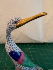 Herend Hungary Kingfisher with Fish Blue Fishnet Bird Figurine 9'' Vintage