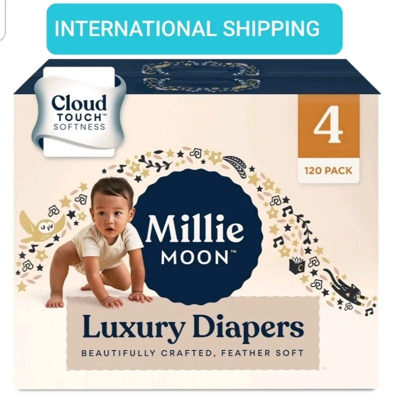 New All Natural Millie Moon Disposable Diapers JUMBO Box Cloud Touch Soft Size 4