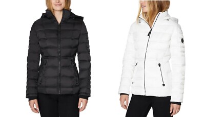 Nautica Women's Stretch Puffer Jacket – Midweight Quilted Coat Detachable Hood, Deep Navy, XS